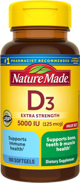 Nature Made D3 5000 IU (125 mcg) Softgels Extra Strength - 180 ct