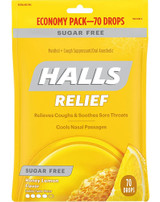 Halls Cough Suppressant Drops Sugar Free Honey Lemon Flavor - 70 ct
