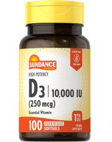 Sundance Vitamins High Potency D3 250 mcg (10,000 IU) Quick Release Softgels - 100 ct