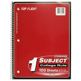 Top Flight Standards 1-Subject Wirebound Notebook, 100 Sheets, 3-Hole Punched, College Rule, 10.5 x 8 Inches, 1 Notebook, Color May Vary (31119)