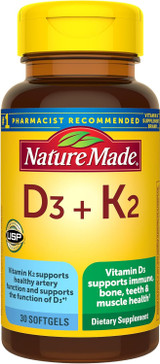 Nature Made Vitamin D3 + K2, 5000 IU Softgels - 30 ct
