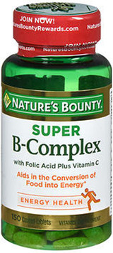 Nature's Bounty Super B Complex With Folic Acid Plus Vitamin C Tablets - 150 ct