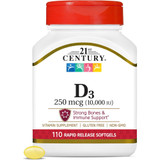21st Century Vitamin D3 250 mcg Rapid Release Softgels - 110 ct