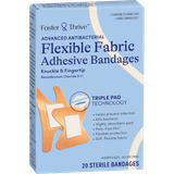 Foster & Thrive Advanced Antibacterial Flexible Fabric Adhesive Bandages Benzalkonium Chloride 0.1% Knuckle & Fingertip - 20 count