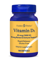 Foster & Thrive Vitamin D3 25 mcg (1000 IU) Rapid Release Softgels - 100 count