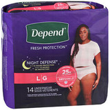 Depend Fresh Protection Night Defense Underwear For Women L - 56ct