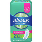 Always Ultra Thin Pads Long Super Size 2 - 32 count (Pack of 3)
