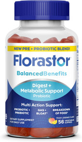 Florastor Balanced Benefits Digest + Metabolic Support Probiotic Vegetarian Gummies Peach Lemonade - 56 ct