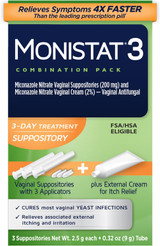 MONISTAT 3 Vaginal Antifungal Suppositories Combination Pack - 3 ct