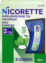 Nicorette Nicotine Polacrilex Mini Lozenge 2 mg Stop Smoking Aid, Mint - 81 count