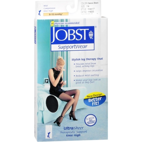Jobst SupportWear Knee High Stockings 8-15 mmHg Ultra Sheer Classic Black Large