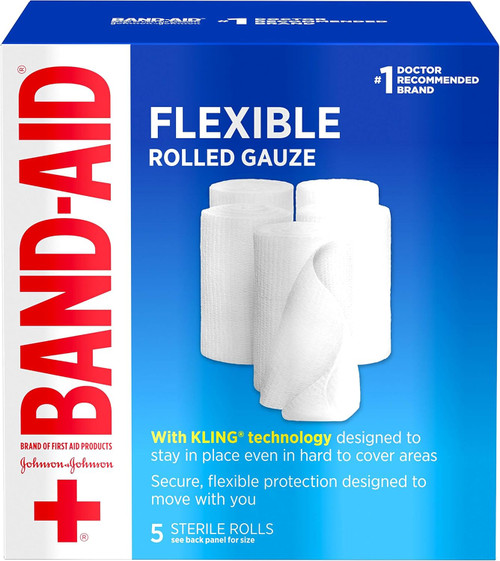 Band Aid Flexible Rolled Gauze for Wound Care Dressing, 3 in x 2.1 yd, 5 rolls