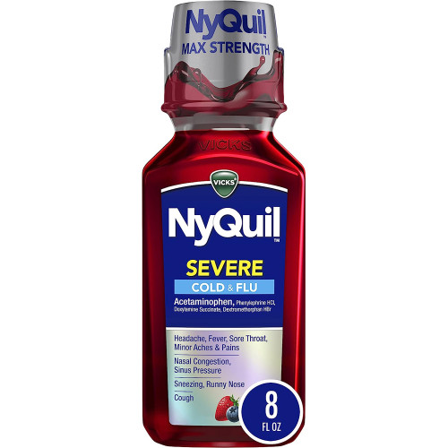 Vicks NyQuil Severe Cold Flu Liquid Berry Flavor - 8 oz
