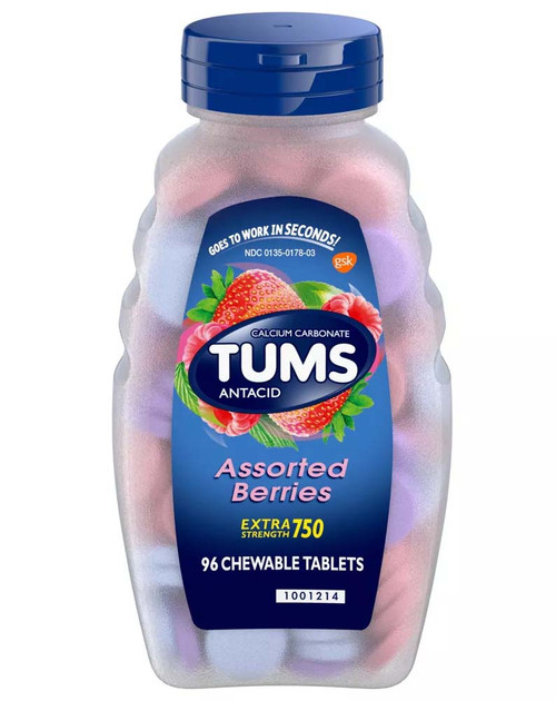 Tums Extra Strength 750 Chewable Tablets Assorted Berries - 96 ct