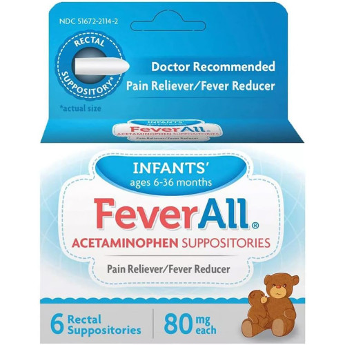 FeverAll Infants' Acetaminophen Suppositories, 80 mg - 6 ea. FeverAll Infants' Acetaminophen Suppositories, 80 mg - 6 ea.