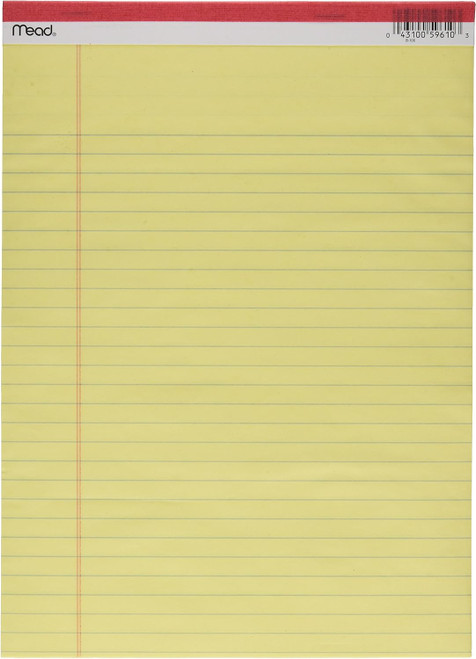 Yellow Legal Pad, Yellow - 8.5x11" - Pack of 12
