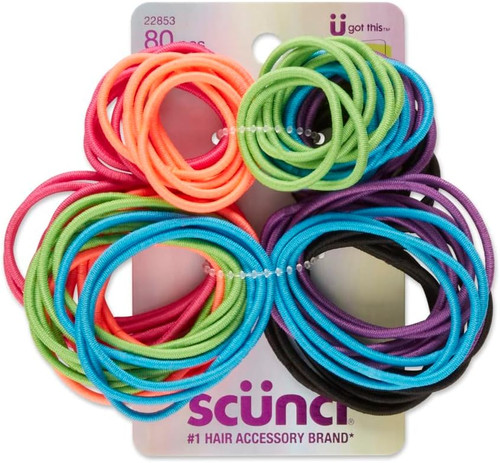 Hair Elastics-Thin No Damage, Asst, 80 Pc - 1 Pkg