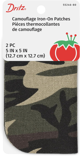 Iron-On Camouflage Patches, Green/Tan Camo, 5"X5" - 1 Pkg
