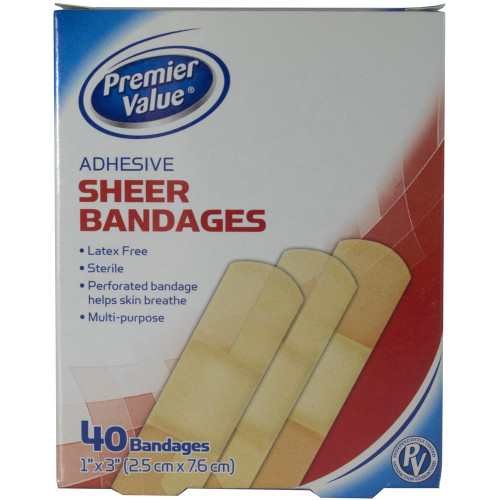 Premier Value Sheer Plastic Bandage 1"X3" - 40ct