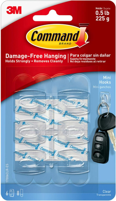 Command Adhesive Mini Hook, Clear, Mini - 1 Pkg