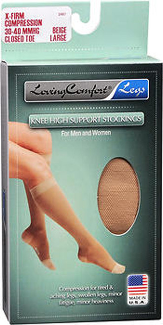 Loving Comfort Support Knee High Support Stockings X-Firm Beige Large Closed Toe