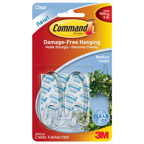 Command Adhesive Medium Hook, Clear, Medium - 1 Pkg