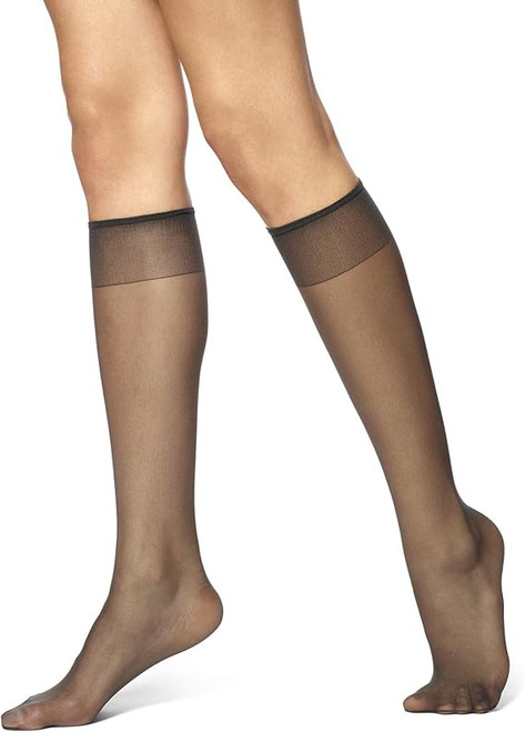 Knee High Sheer Toe Hose, Off Black, Onesize - 1 Pkg