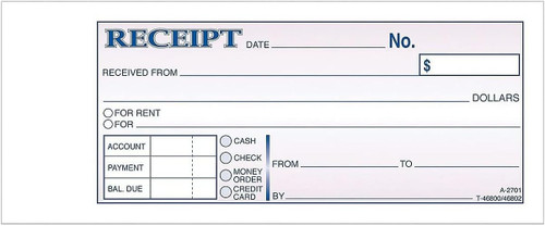 Money/Rent Receipt Book, 2x7.25"
