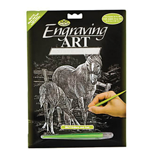 Engrave Art-Mare/Foal, Silver - 8"x10"