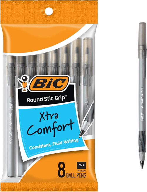 Round Stic Grip Pen, Black, Medium - 1 Pkg