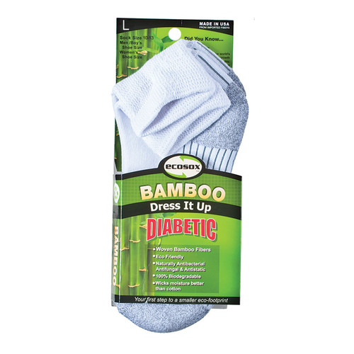 Diabetic Bamboo Quarter Sock, White/Grey - 1 Pkg