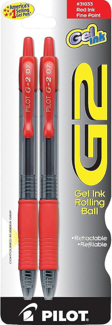 G2 Rolling Ball Pen 2pk Fine, Red - .7mm