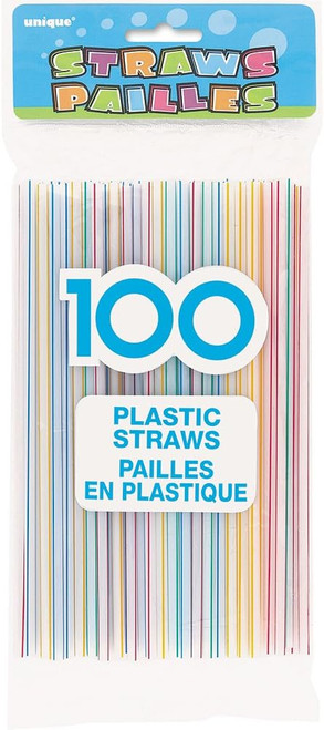 Plastic Straws, White W/Red Stripe, 100 Ct - 1 Pkg
