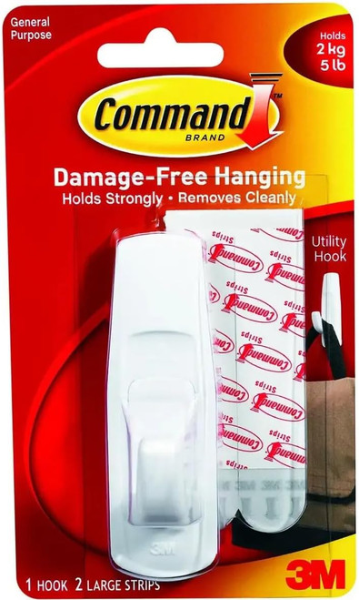 Command Adhesive Utility Hooks, White, Large - 1 Pkg