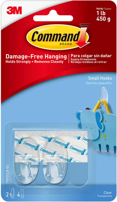 Command Adhesive Small Hook, Clear, Small - 1 Pkg