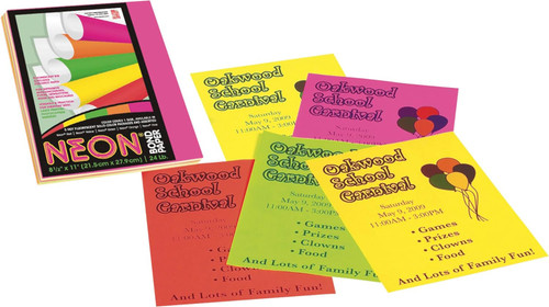 Colored Copy Paper-Neon, Assorted, 8.5X11" - 1 Pkg