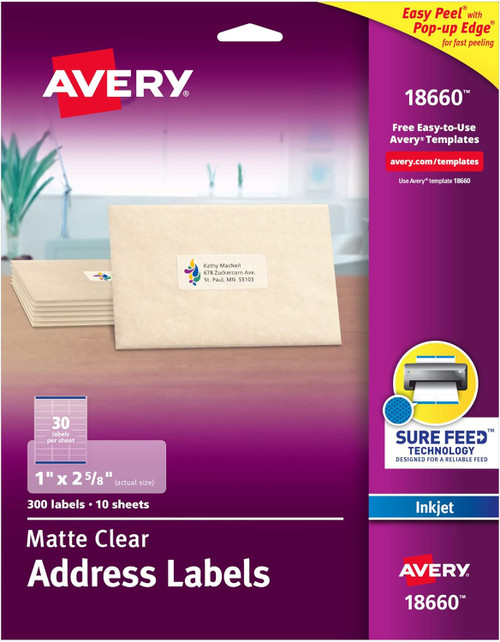 Avery Clear Mailing Labels, 1X2 5/8" - 1 Pkg
