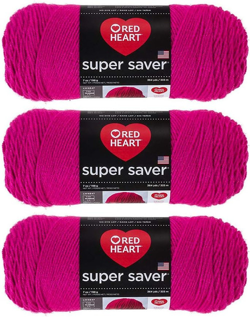 E300 Super Saver Yarn, Shocking Pink, 7 oz - 3 Packs