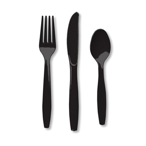 Solid Color Assorted Cutlery, Black, 6-7" - 1 Pkg