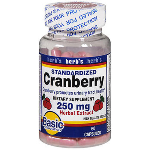 Basic Vitamins Cranberry 250 mg Herbal Extract Capsules - 60 ct
