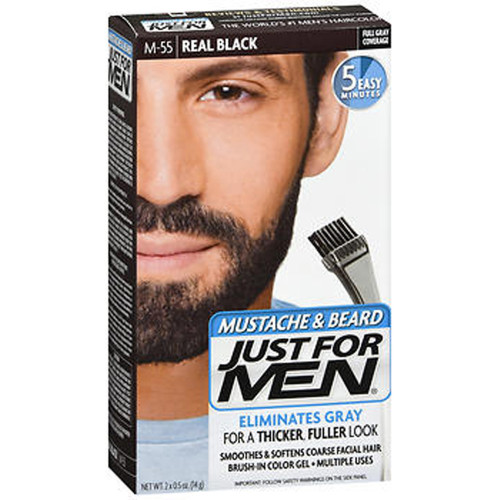 Just For Men Mustache & Beard Brush-In Color Gel Real Black M-55 - 1 ea