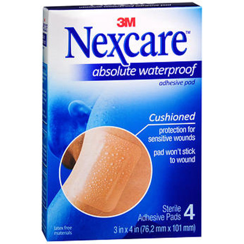 Nexcare Absolute Waterproof Adhesive Gauze Pad 3 Inches X 4 Inches - 4 ct