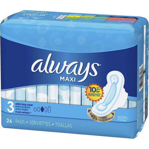 Always Maxi Pads with Flexi-Wings Extra Long Super - 26 ct