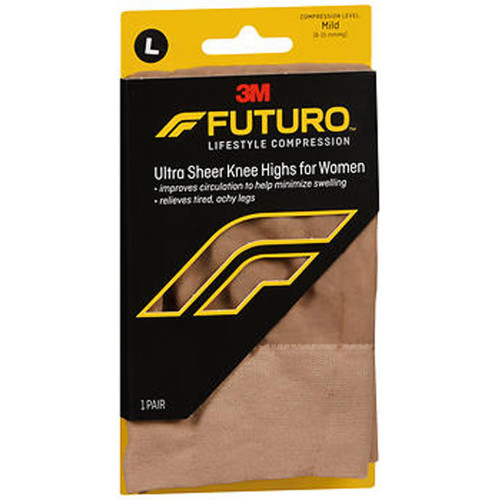 Futuro Ultra Sheer Knee Highs for Women, Large Nude Mild - 1 Pr.