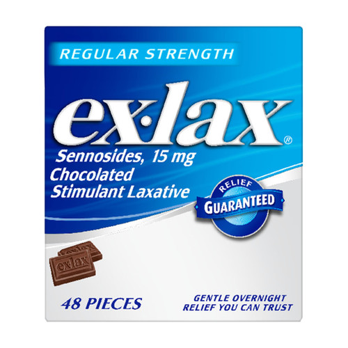 Ex-lax Stimulant Laxative, Regular Strength, Chocolate, 48 ea.