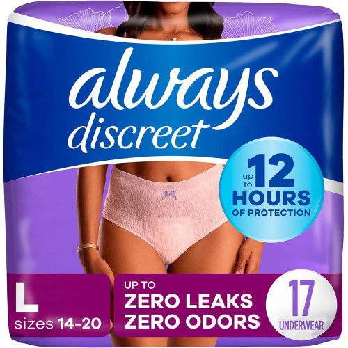 Always Discreet Underwear Maximum Absorbent Protection for Everyday Comfort Size Large - 17 each – with Gentle and Reliable Fit