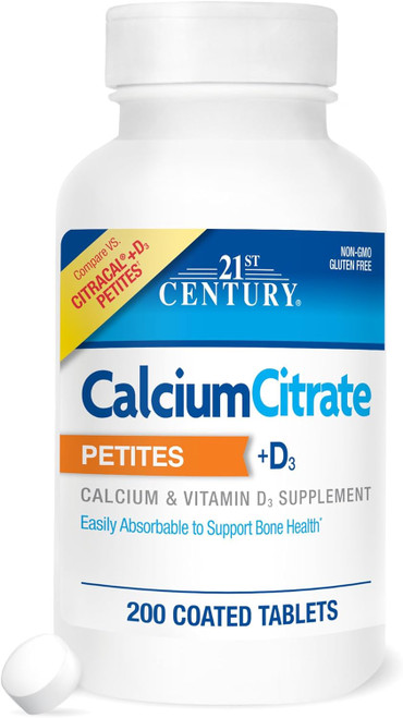 21st Century Calcium Citrate Petites + D3 Coated Tablets - 200 Tablets