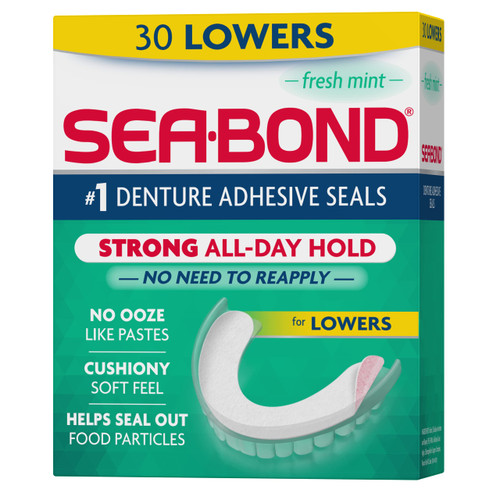 Sea-Bond Lowers Denture Adhesive Seals Fresh Mint - 30 ct