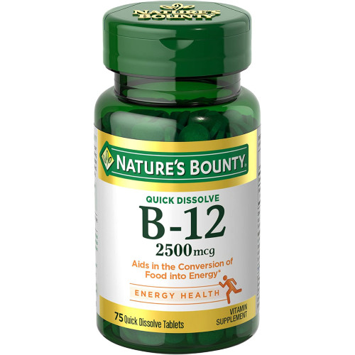 Nature's Bounty B-12 2500 mcg Supplement Quick Dissolve Natural Cherry Flavor - 75 Tablets