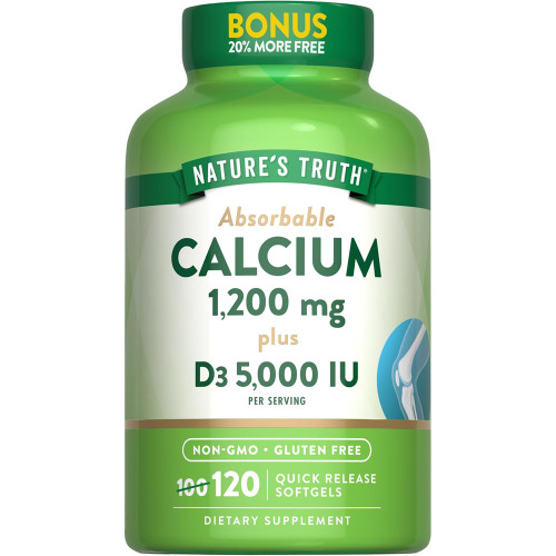 Nature's Truth Absorbable Calcium 1200 mg plus D3 5000 IU per Serving Quick Release Softgels  - 120 ct